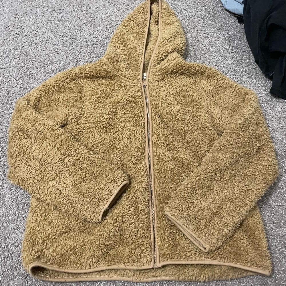 light brown teddy bear zip up jacket